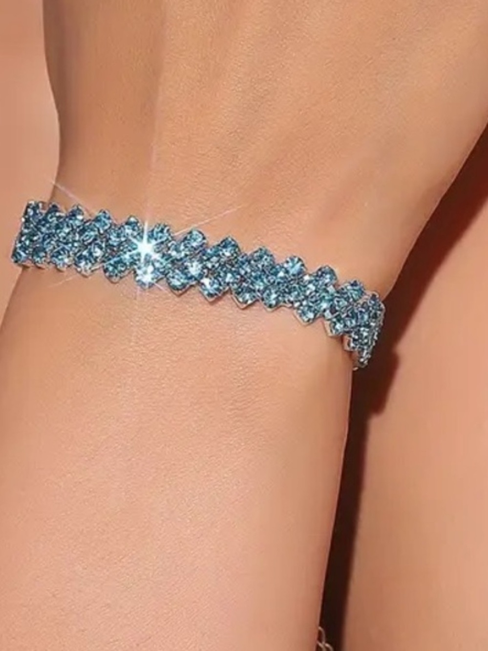 New Sparkly silver blue topaz bracelet CZ adjustable